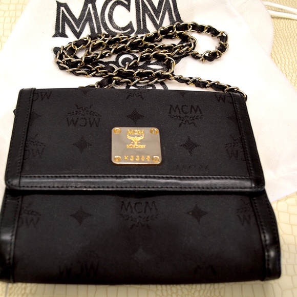 MCM Visetos Mini Flap Chain Crossbody Black Canvas Leather Bag. (Pre-Loved). - Picture 7 of 10